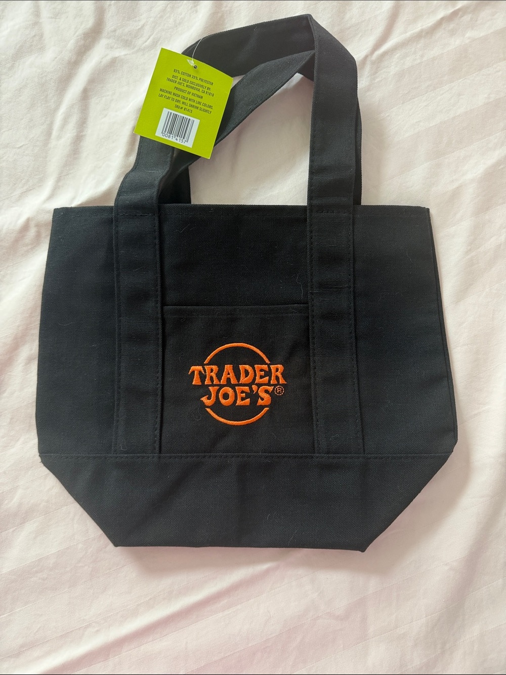 NST TJ’s mini Black Canvas Tote Bag with Orange Logo